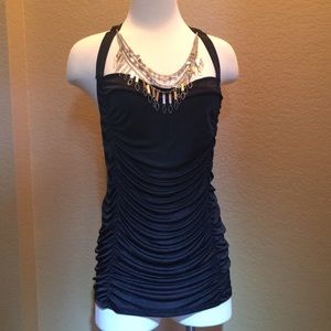 MODA International Rouched Silky T-back Top